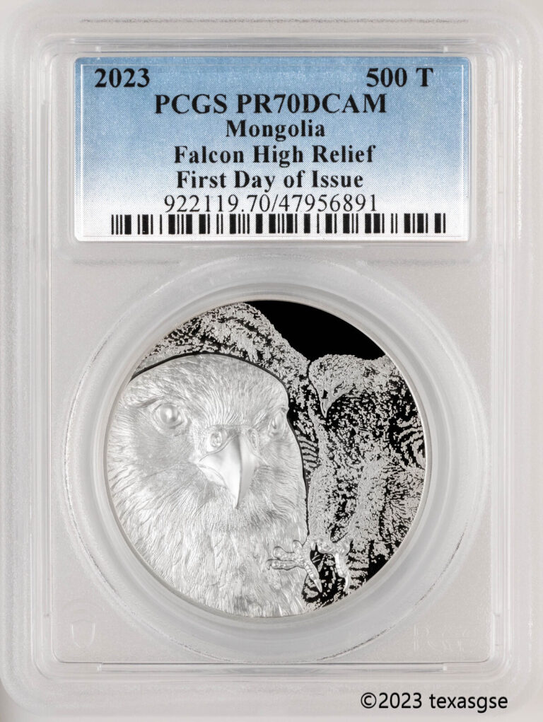 Read more about the article 2023 Mongolia 1oz Silver Mongolian Falcon FDI – PCGS PR70DCAM