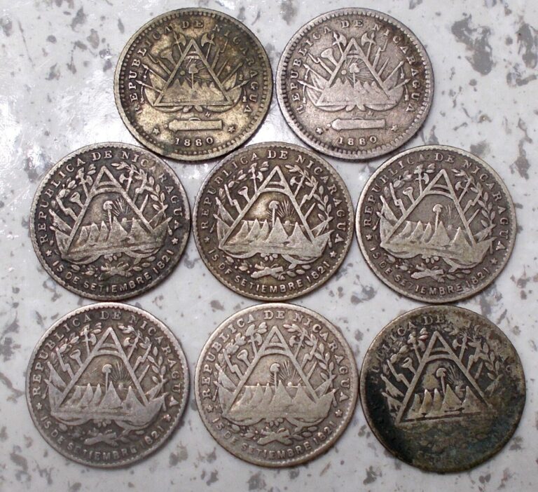 Read more about the article 1880-1887 NICARAGUA 5 CENTAVOS SILVER COINS! FINE+/XF CONDITION! LOT OF 8!