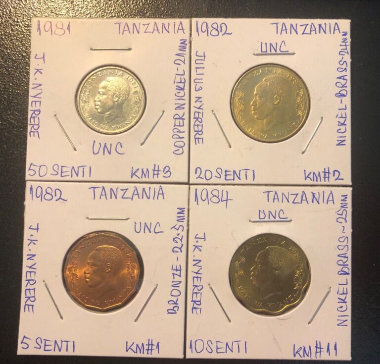 Read more about the article 1981 1982 1984 Tanzania LOT OF 4 UNCIRCULATED Coins-5 10 20 50 Senti-J.K.Nyerere