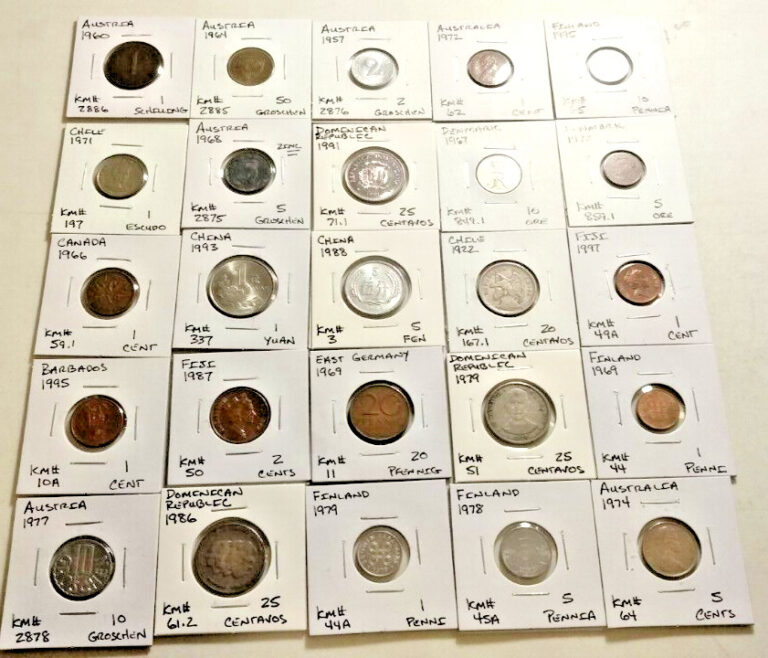 Read more about the article Australia to Finland –  World  Coin Lot -( 25 Carded Coins)   (Lot#1095)