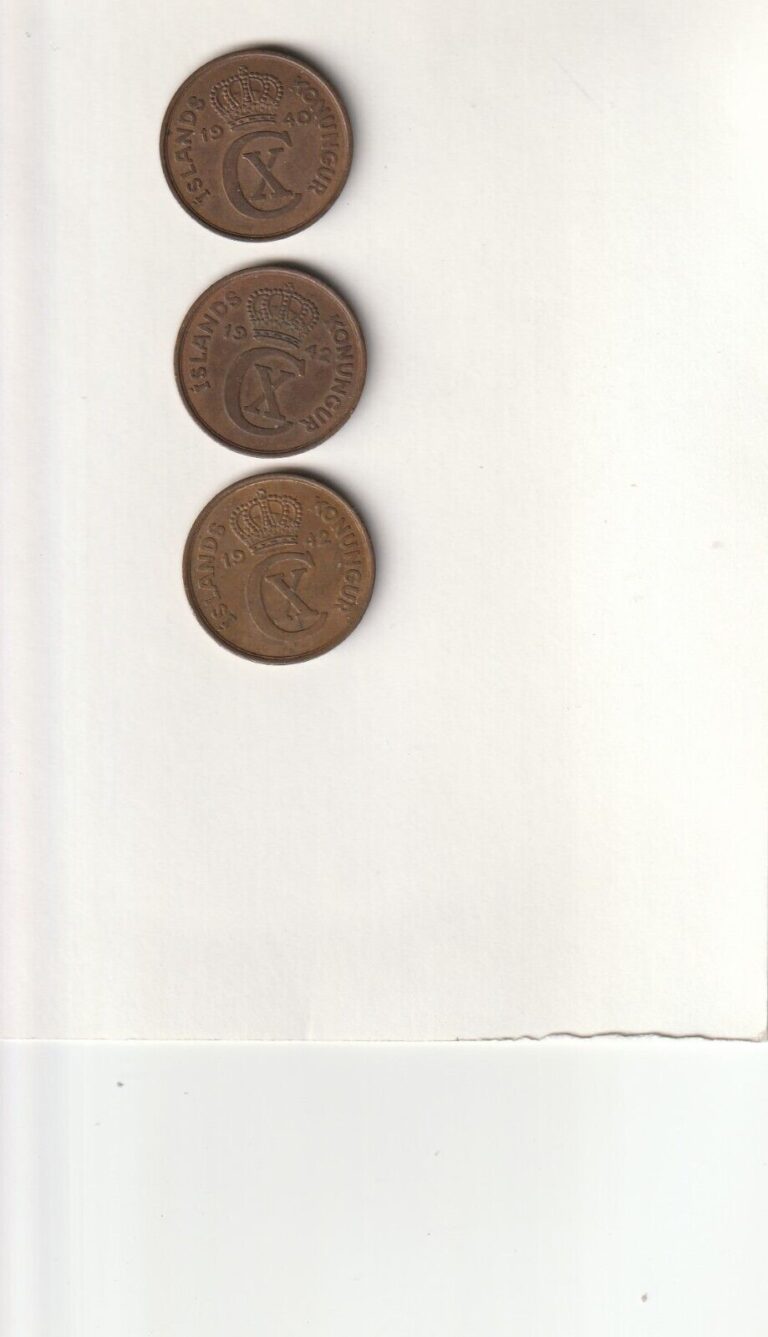 Read more about the article 3 x Iceland 1940 1942 COINS 5 Aurar WWII issue LOOK RARE LOT HIGH GRADE