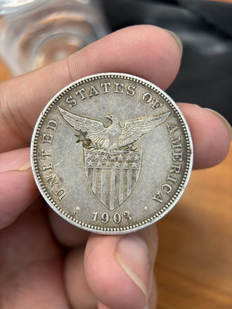 Read more about the article 1903-s US Philippines Silver Peso Coin Chopmarked Au