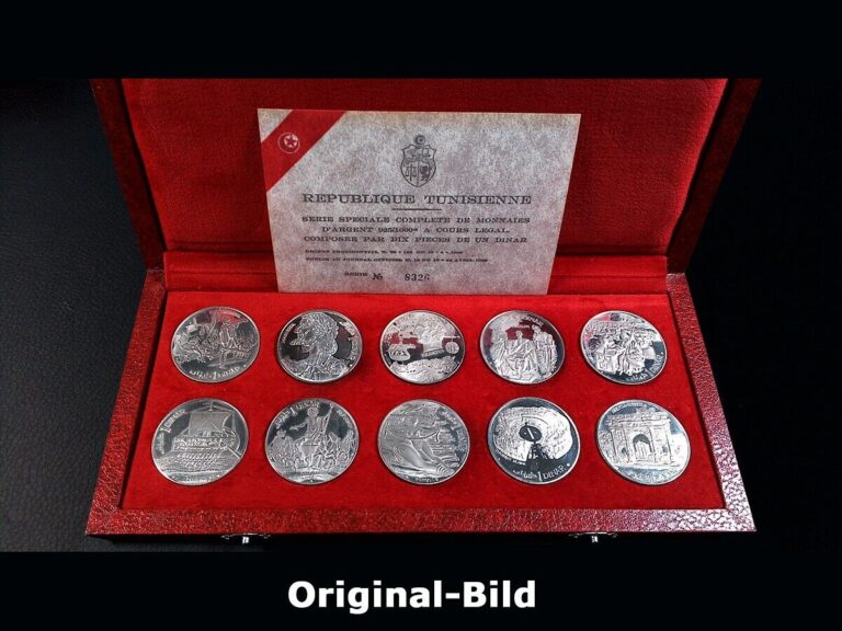 Read more about the article Tunisia “History of Tunisia” 10 x 1 Dinar 1969 [Silver 925  Proof] in Wooden Case!