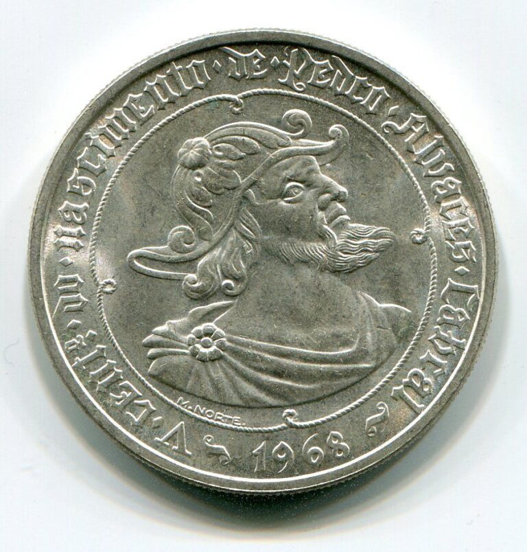 Read more about the article Portugal 50 Escudos Silver Pedro Alvares CABRAL 1968 Coin Discoverer of Brazil