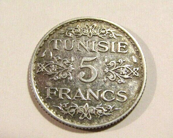 Read more about the article Tunisia 1936/1355 5 Francs Silver Coin