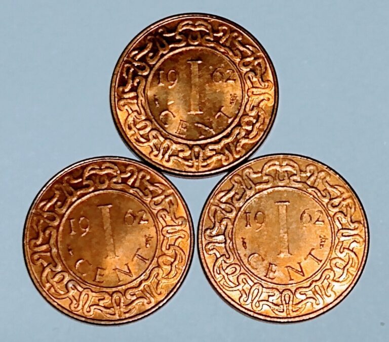 Read more about the article 1962 SURINAME 1 CENT BRONZE UNC BU (3 COINS)