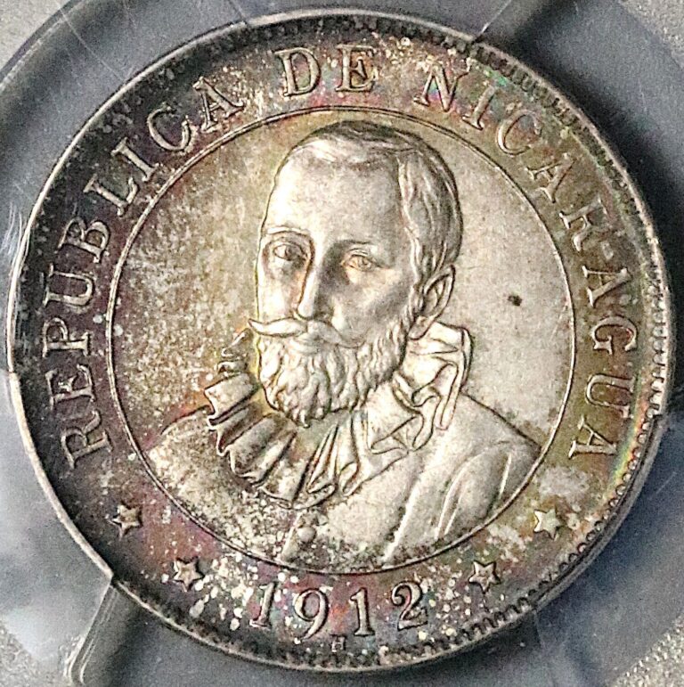 Read more about the article 1912-H PCGS MS 63 Nicaragua 25 Centavos Volcanos Cordoba Silver Coin (24090901C)