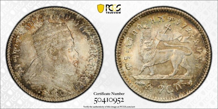 Read more about the article EE1895 A 1903 Ethiopia Silver Gersh PCGS MS66