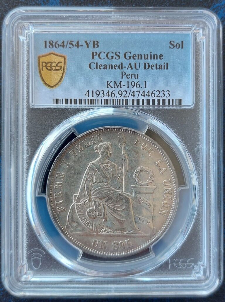 Read more about the article PERU SILVER 1 SOL AU COIN 1864 /54 YEAR KM#196.1 PCGS GRADING AU