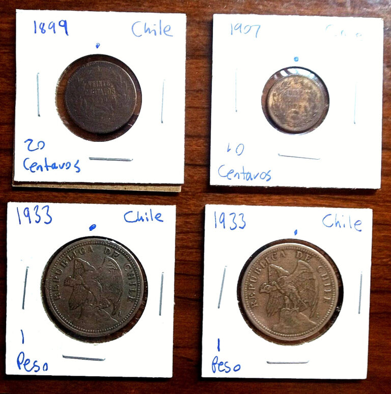 Read more about the article CHILE Lot of Four (4) Old Coins: (1) 10 Centavo  (1) 20 Centavos  (2) 1 Peso!!