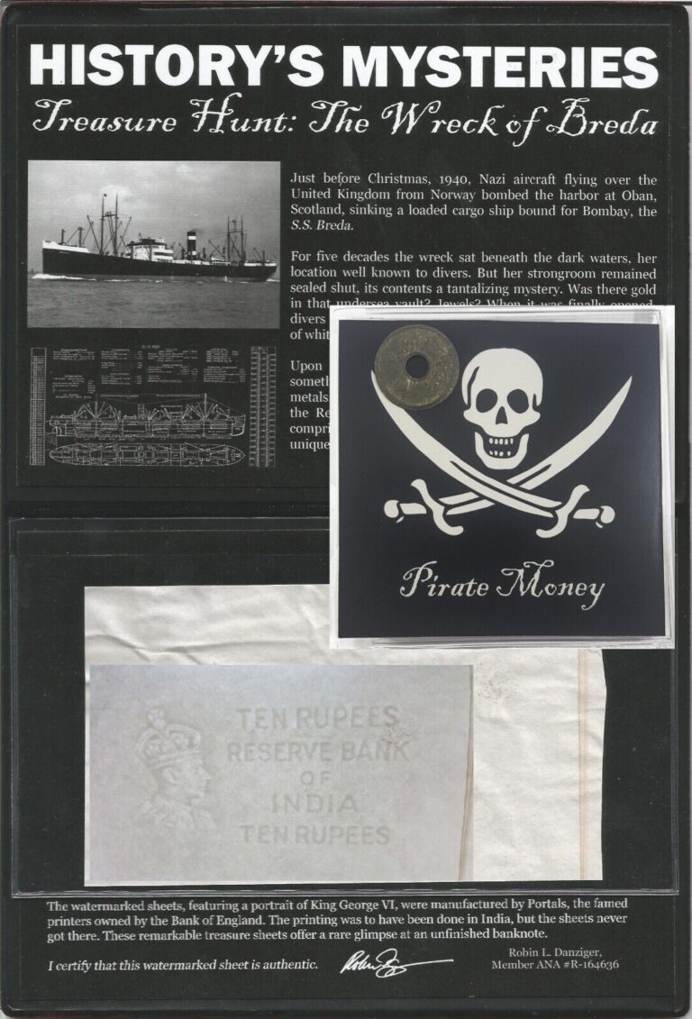 Read more about the article SHIPWRECK TREASURE Strait of Malacca Pirate Coins  Wreck of Breda Banknote