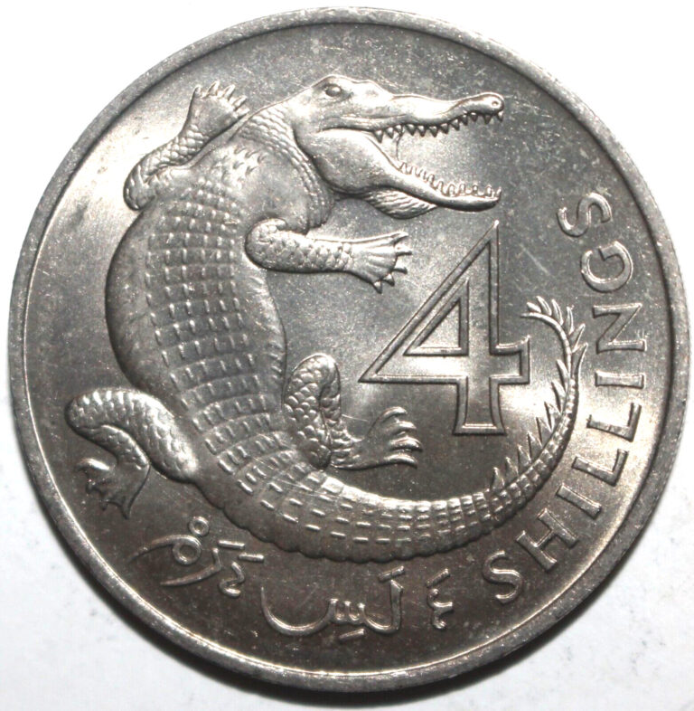 Read more about the article The Gambia 4 Shillings Coin 1966 KM#6 Crocodile British Elizabeth II Africa Four