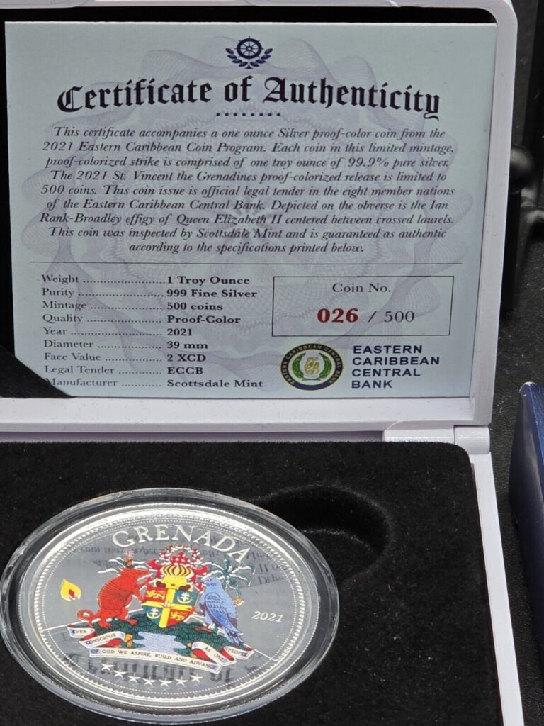 Read more about the article 2021 Grenada 1 oz Silver Coat of Arms BU Colorized