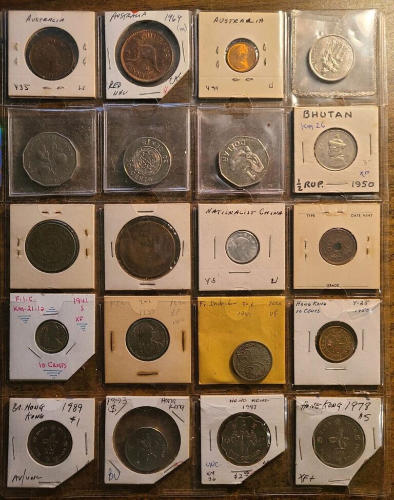 Read more about the article 1938-1997 LOT 20 WORLD COINS AUSTRALIA POLYNESIA TONGA SOLOMON BHUTAN CEYLON etc