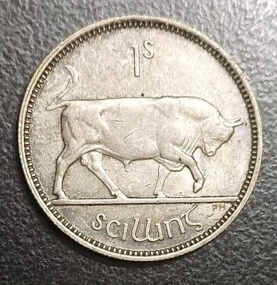 Read more about the article 1942 IRELAND 1 SHILLING SCARCE SILVER VINTAGE COIN LOW MINTAGE 286000 BULL KM 14