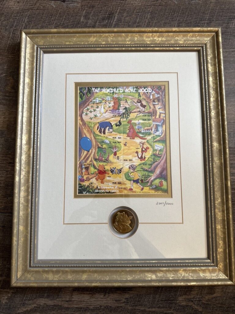 Read more about the article 1998 Winnie The Pooh Micronesia 8 Stamps. Framed. 2009/5000.  Comes With Coin.