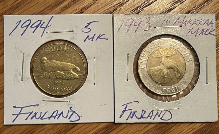 Read more about the article Lot of 2 Finland Coins  5 and 10 Markka  1994 and 1993  High Grade