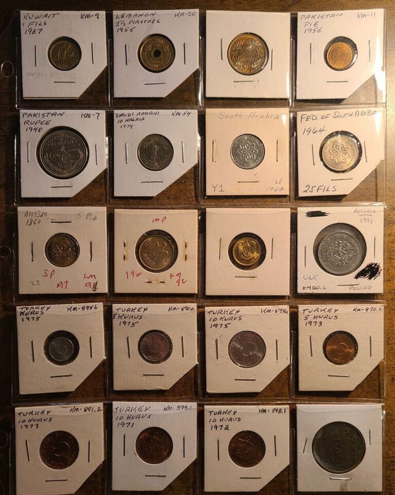 Read more about the article 1948-1991 LOT 20 MIDDLE EAST COINS KUWAIT LEBANON PAKISTAN S.ARABIA TURKEY (UNC)