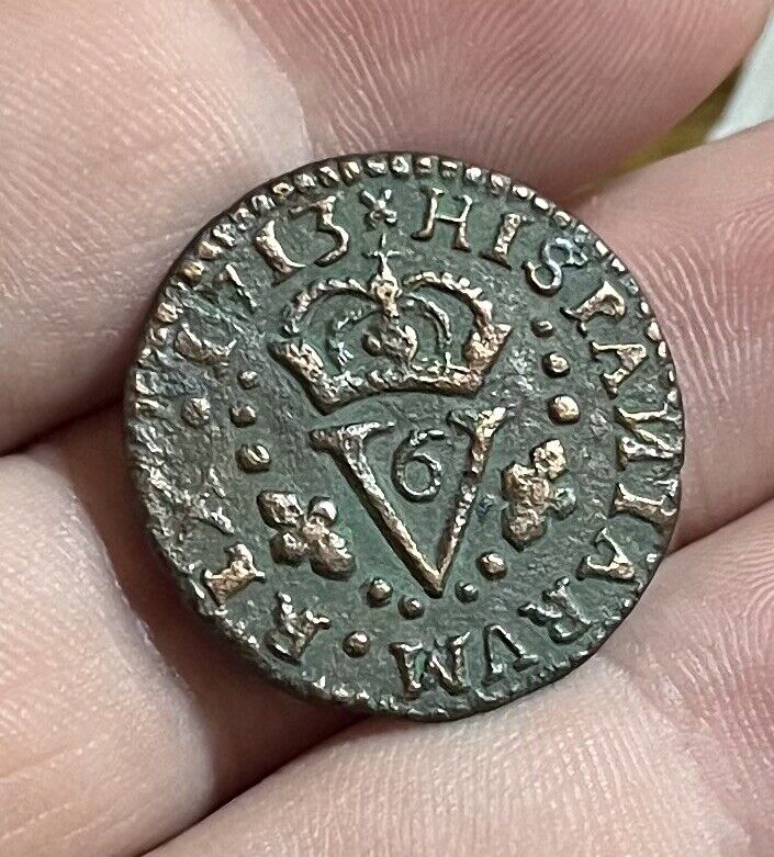 Read more about the article FULL DATE 1713 6 Maravedis Spanish Colonial Old Coin Valencia Mint Pirate Era