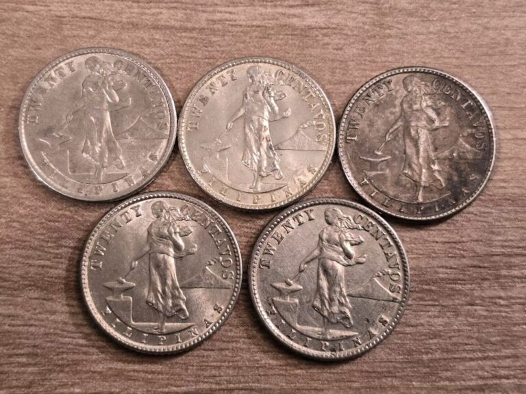 Read more about the article Lot Of 5 1944 Silver Coins Philippines 20 Centavos