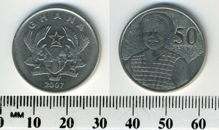 Read more about the article Ghana 2007 – 50 Pesewas Nickel Plated Steel Coin – Figure of market woman facing