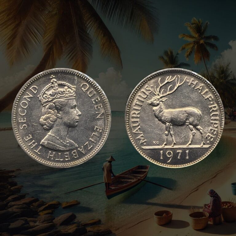 Read more about the article 1971 Mauritius 1/2 Rupee Coin  Stag (Swamp deer)  Queen Elizabeth II