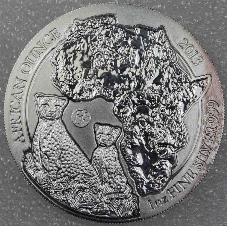 Read more about the article Rwanda 50 Amafaranga 2013 Cheetah African Ounce 1 Oz 999 Silver Coin  [881