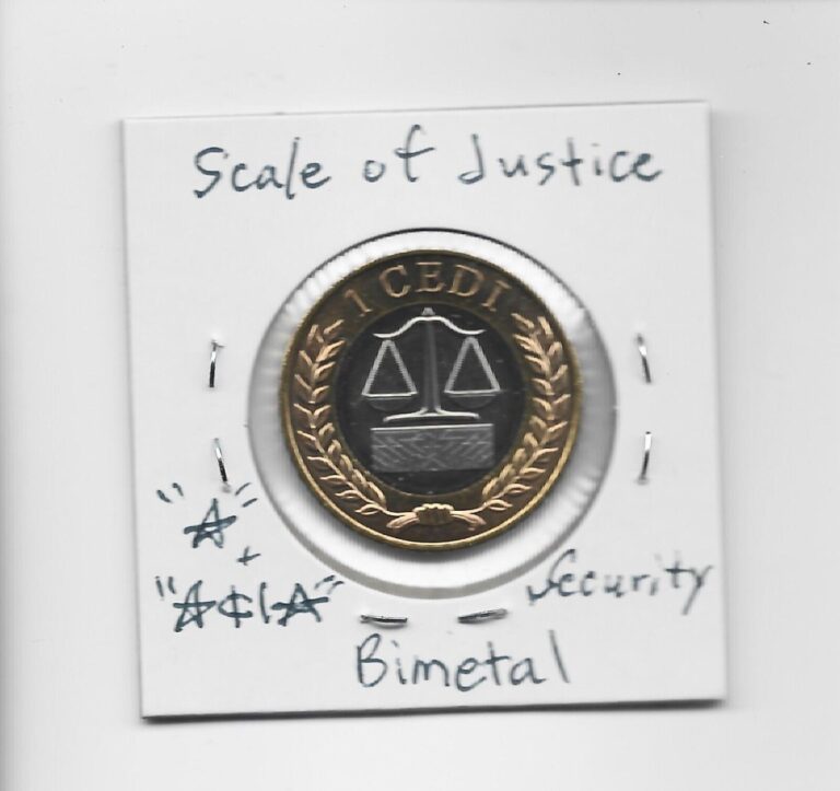 Read more about the article Ghana 1 Cedi 2022 Scales of Justice. Bimetal with Security Feature. UNC Cheap!