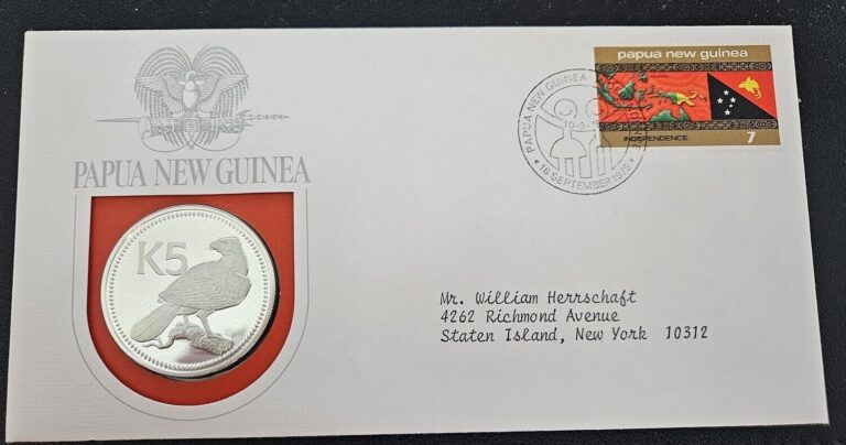 Read more about the article 1975 Papa New Guinea 1st  Day Cover Cachet with  Silver  K5 Proof Coin