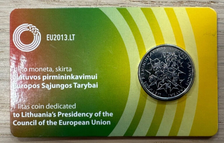 Read more about the article LITHUANIA 2013 UNC 1 Litas coin “Presidency of the EU Council” Coin Card. KM#182