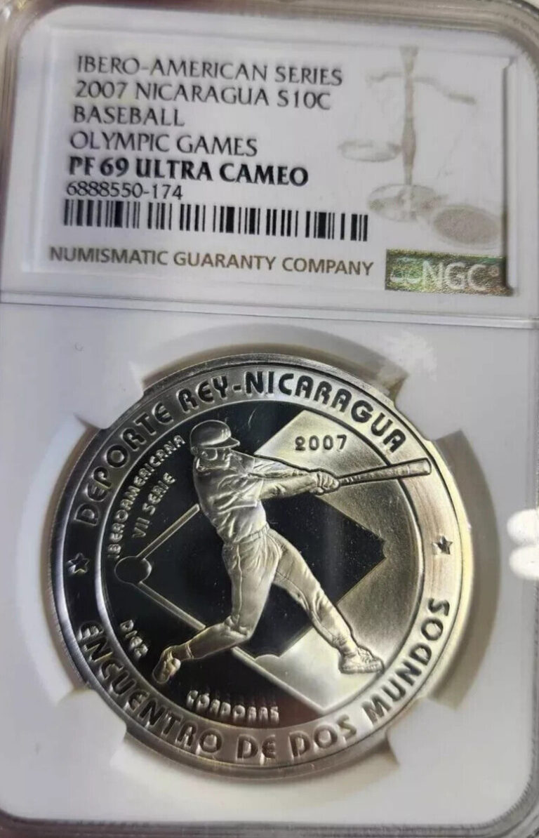 Read more about the article Nicaragua 2007 Silver 10 Codobas Ibero-American Baseball NGC PR69 proof