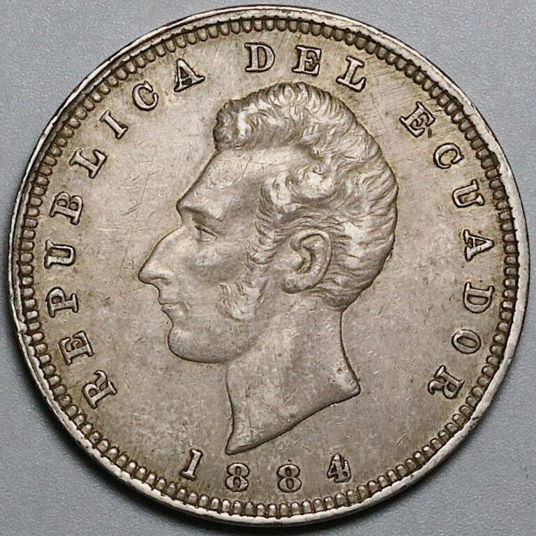 Read more about the article 1884 Ecuador Un Sucre AU Heaton Mint Britain 90% Silver Crown Coin (23123105R)