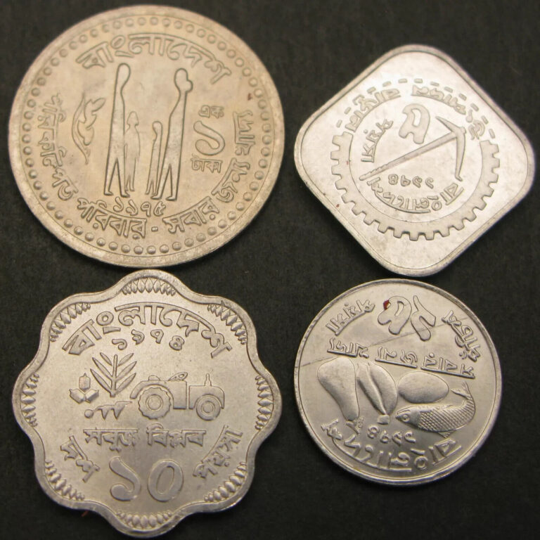 Read more about the article BANGLADESH 5  10  25 Poisha  1 Taka 1974/1975 – FAO – 4 coins