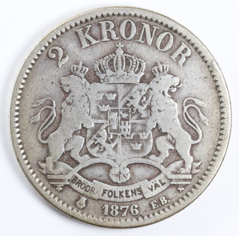 Read more about the article Sweden 1876 2 Kronor Oscar II Silver Coin Small Date