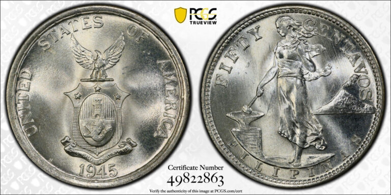 Read more about the article 1945-S U.S. PHILIPPINES 50 CENTAVOS PCGS MS66