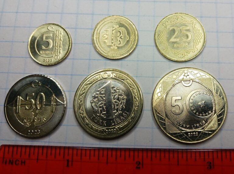 Read more about the article Turkey – set of 6 coins 5 10 25 50 Kurus 1 5 Lira 2023 UNC