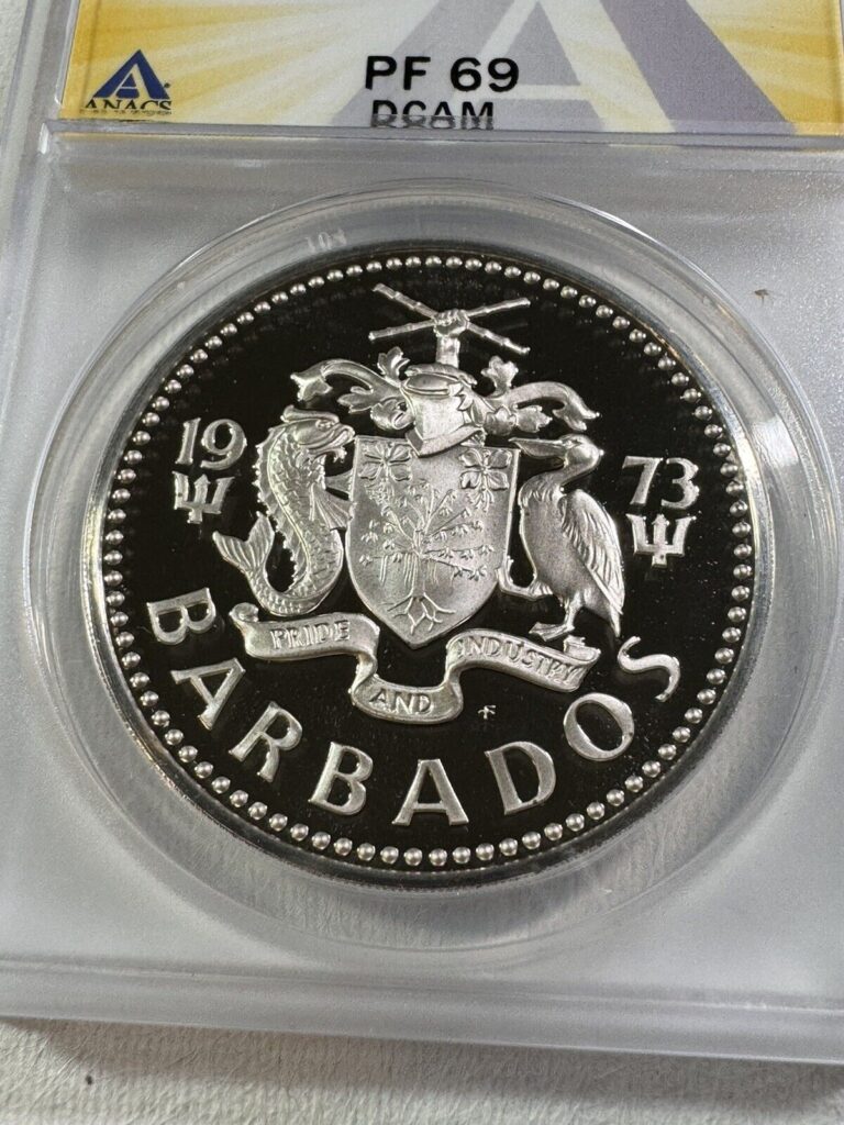 Read more about the article 1973 Barbados $5 Silver Proof Graded PR 68 DCAM by ANACS Low Mintage