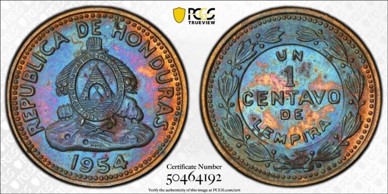 Read more about the article MS63BN 1954 1C Honduras 1 Centavo  PCGS Trueview- Bright Blue Toned