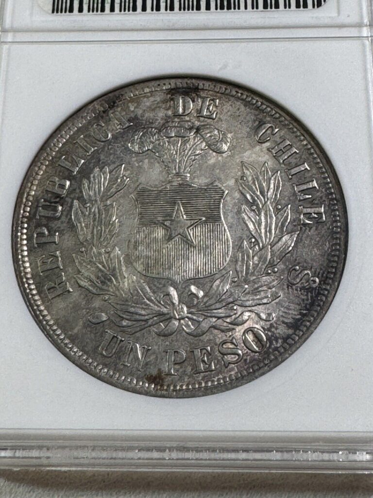 Read more about the article 1877-So Chile 1 Peso Graded AU 55 by ANACS Old Holder