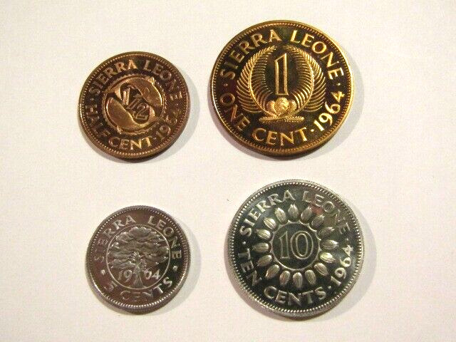 Read more about the article Sierra Leone 1964 1/2   1  5   10 Cents Proof unc 4 Coins Set
