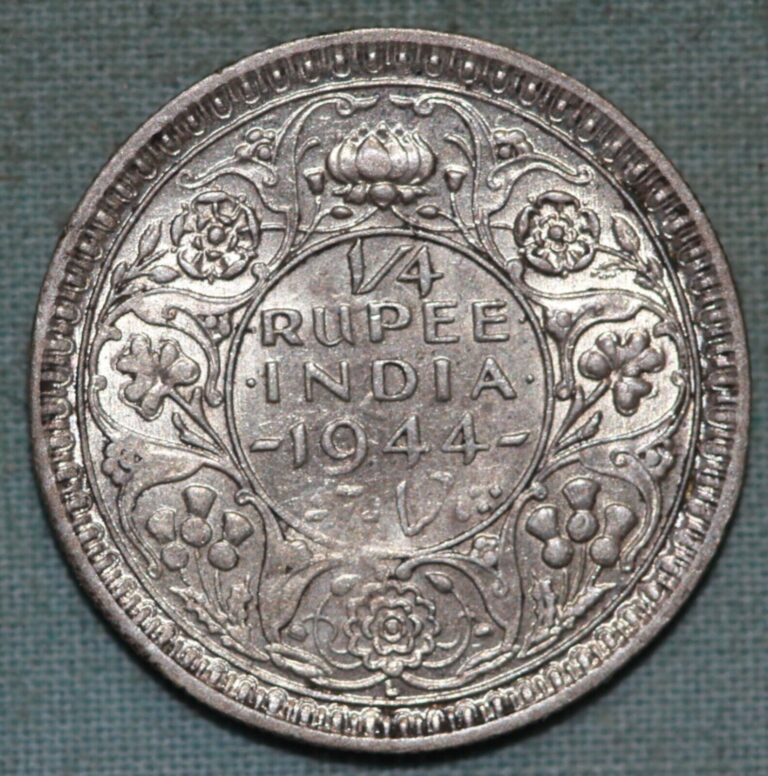 Read more about the article British India 1944 ~ L ~Silver 1/4 Rupee ~ WWII ~ George ~93 ¢ Tracked shipping