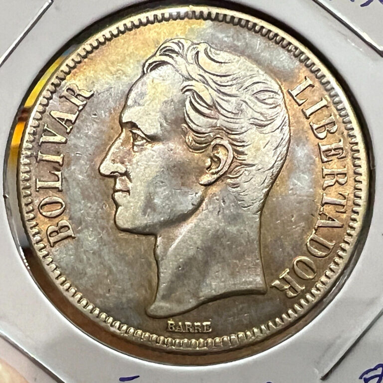 Read more about the article 1936 VENEZUELA SILVER 5 BOLIVAR  TONED CROWN