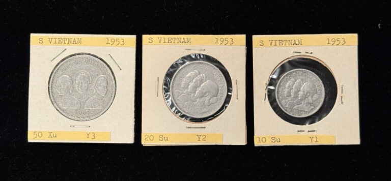 Read more about the article Lot of 3: SOUTH VIETNAM  10 SU  20 SU and 50 XU 1953 Coins