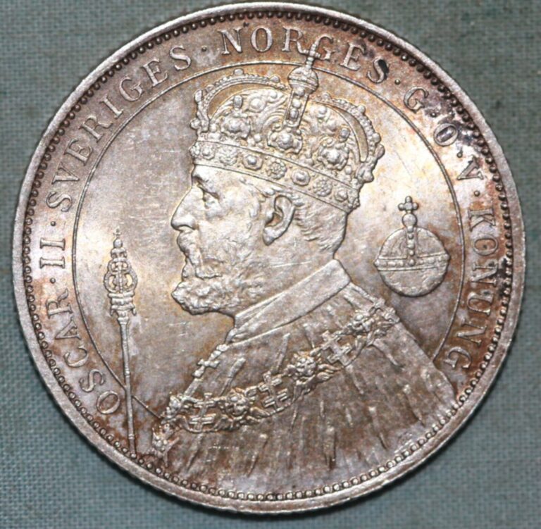 Read more about the article SWEDEN Silver Jubilee Oscar II 1897 EB 2 Kronor   Nice Toned KM# 762