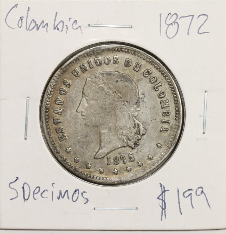 Read more about the article 1872 Colombia Silver Cinco 5 Decimos Scarce Rare Coin