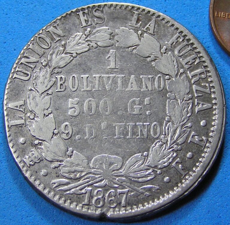 Read more about the article Bolivia 1 Boliviano .900 Silver Coin 1867 PTS FB  Free S/H after 1st item