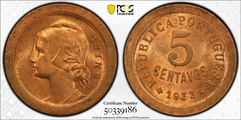 Read more about the article 1933 Guinea Bissau 5 Centavos Coin PCGS MS64 RB Top Pop 11/0 High Value