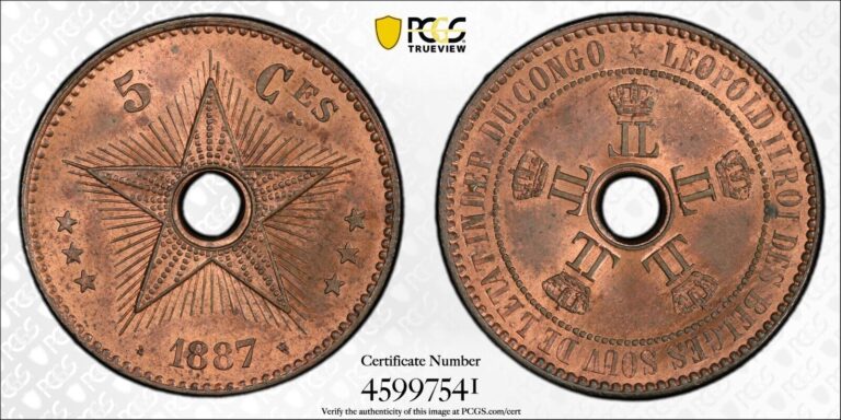 Read more about the article 1887  1888  1888/7 CONGO FREE STATE 5 Centime Copper – (3 Coins) PCGS MS 63-64