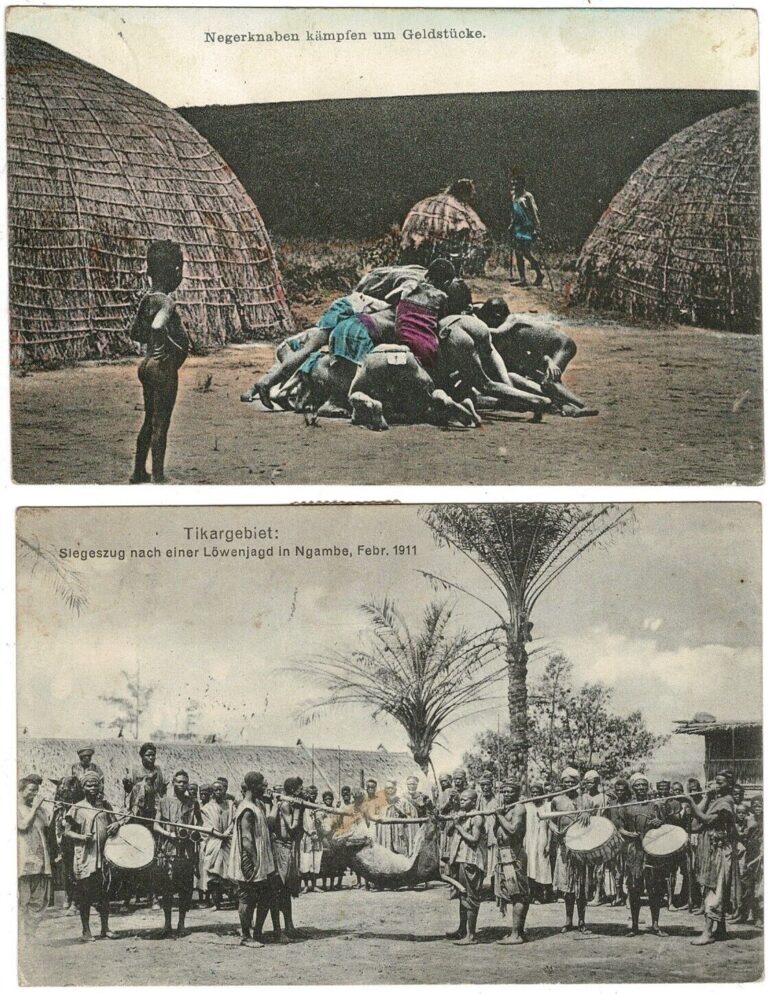 Read more about the article 2 scarce Africa Postcards Lion Hunt and Boys Fighting for Money