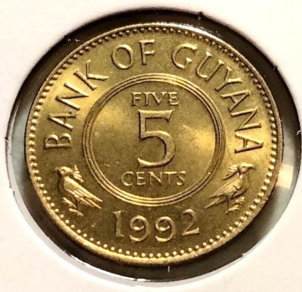 Read more about the article 1992    Guyana  5 Cents  Coin – KM#32 –   (IN#14162)  Combined Shipping